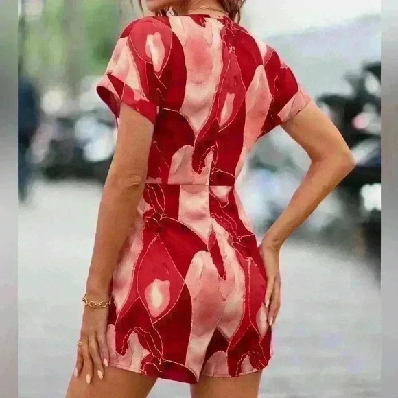 Allover Print Puff Sleeve Knot Side Wrap Dress - Picture 2 of 3